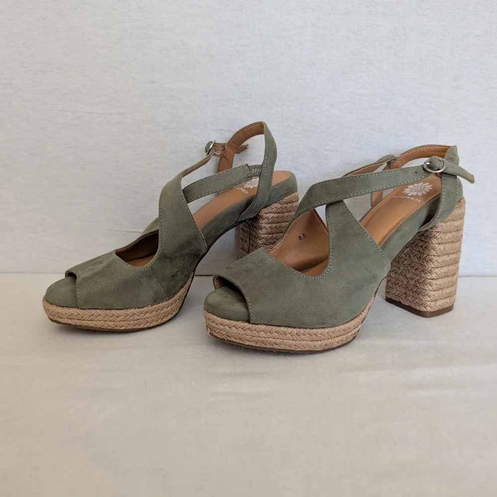 Yellow Box Womens 8.5 Green Espadrille Sandals Peep Toe Vacation Resortwear - Picture 1 of 8